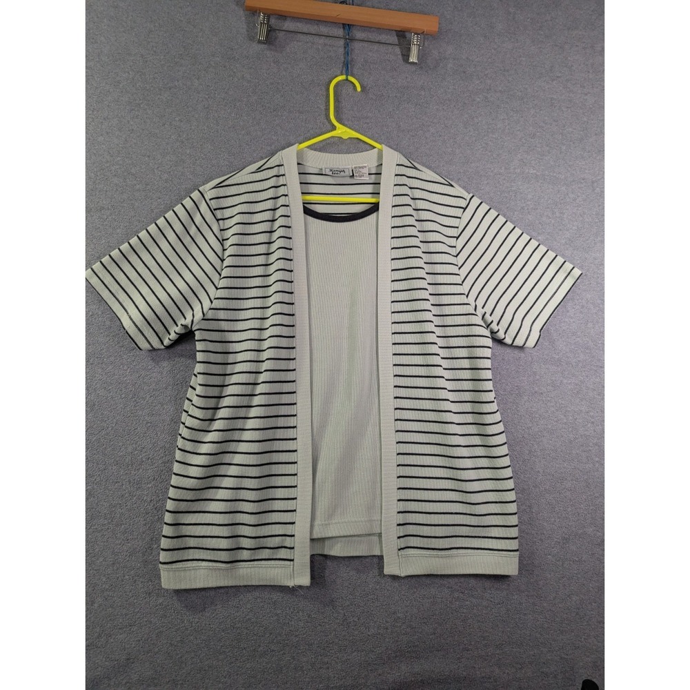Kenneth Too Women's VTG Striped Open Cardigan Sweater Size L Taiwan Normcore